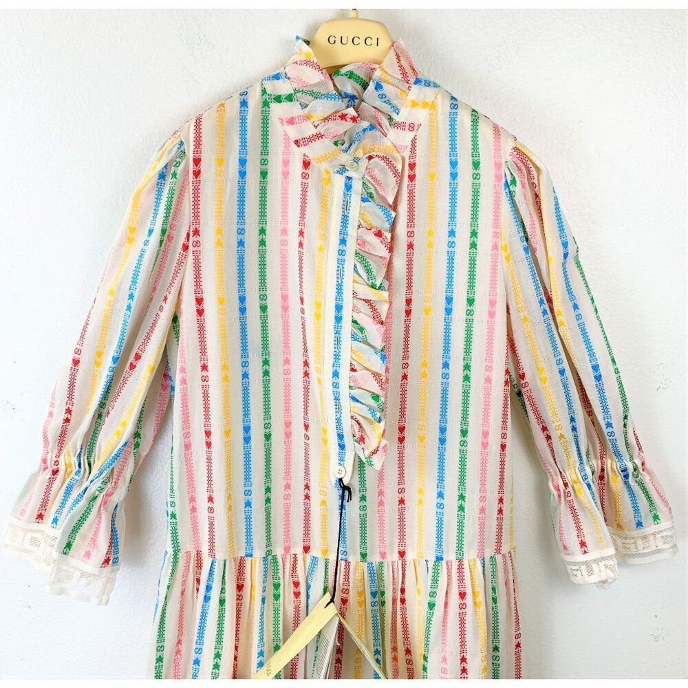 NWT Gucci Kids cotton Multicolor embroidered stripe dress size 12 - Picture 4 of 11